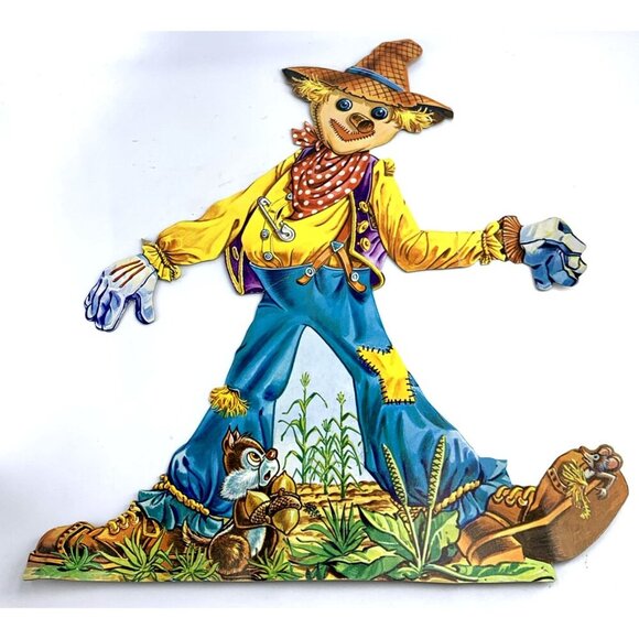 Halloween Scarecrow Paper Die Cut Flat Decoration 16" FLAW Vintage - Picture 1 of 7